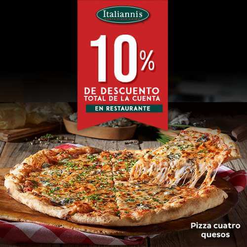 Cupón Italianni's: 10% OFF en tu consumo total