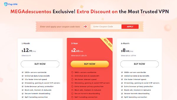 Cupón iTop VPN de 25% Off EXTRA + hasta 80 % Off