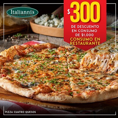 Cupón Italianni’s: $300 de descuento en consumos a partir de $1,000