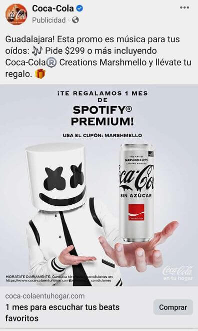 Cupón Coca Cola: Un mes gratis de Spotify Premium