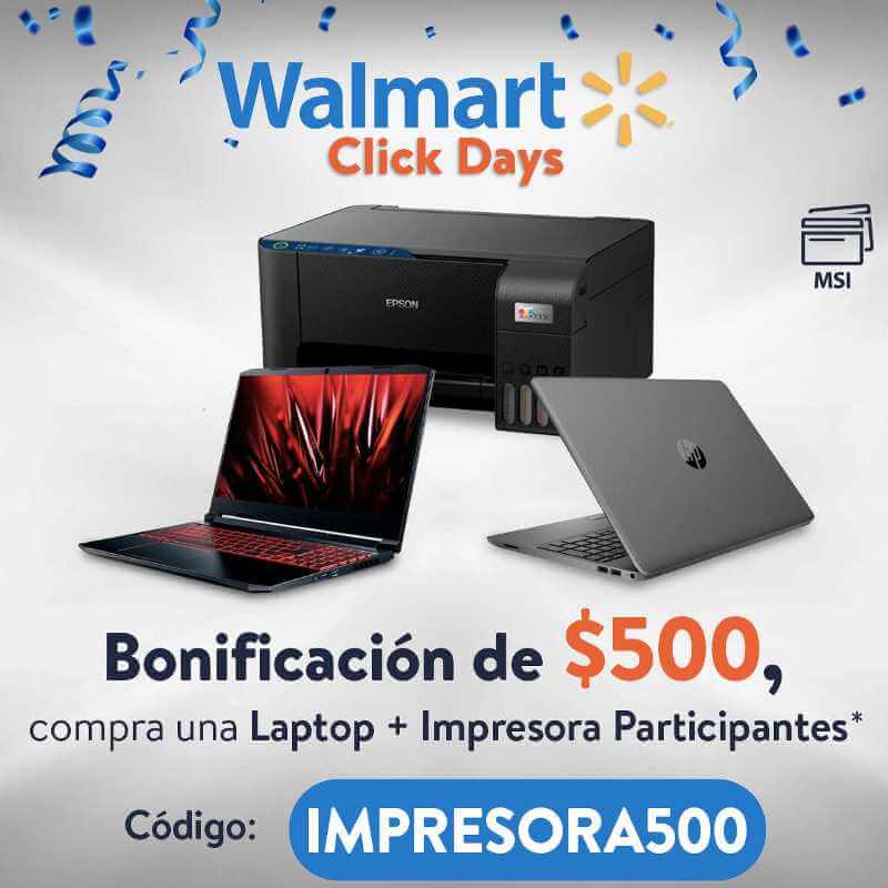 Multifuncional Epson + Laptop HP con $500 de bonificación aplicando cupón Walmart