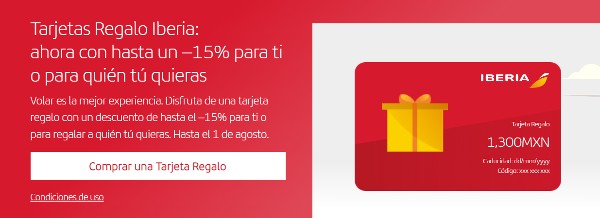 Oferta Iberia de 15% Off en tarjetas de regalo