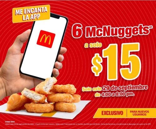 ¡Solo este 29 de septiembre! Promoción McDonald's: Disfruta de 6 McNuggets por tan solo $15 pesos