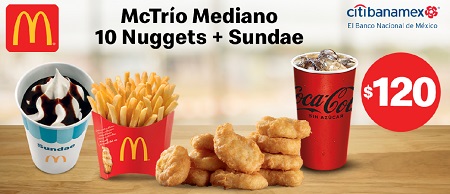McTrío + Nuggets + Sundae por $120 en McDonald’s al pagar con Citibanamex