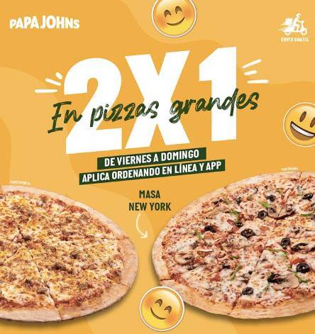 Promoción Papa John's: 2x1 en pizzas grandes masa estilo New York de viernes a domingo