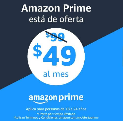 Amazon Prime: 50% de descuento por 3 meses para personas de 18 a 24 años