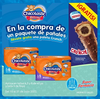 Promoción Farmacias Guadalajara: paleta Crunch GRATIS al comprar pañales Chicolastic
