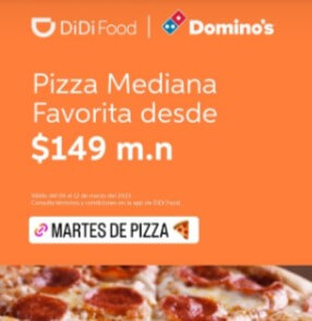 DiDi Food: Promoción en Domino's Pizza con Pizza Mediana Favorita desde $149 pesos