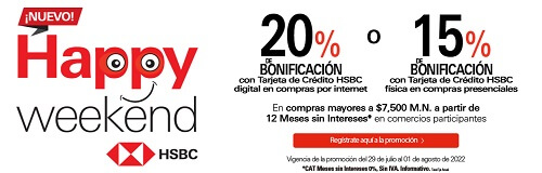 Hasta 30% de bonificación en el Happy Weekend Julio de HSBC