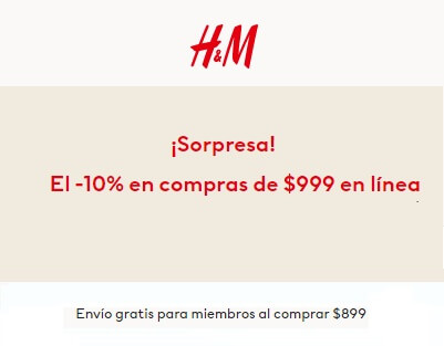 10% de descuento en compras desde $999 para miembros H&M