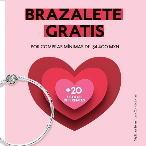 Oferta Pandora San Valentín: brazalete gratis en compra mínima de $4,400 MXN