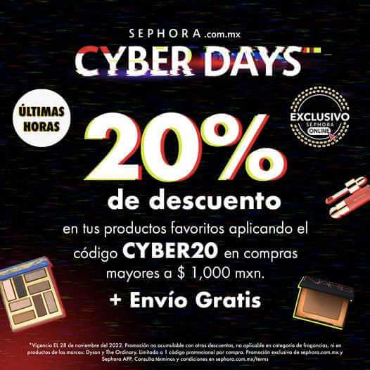 Últimas horas Cyber Days Sephora: Hasta 60% de descuento, regalos, hasta 12 msi y más