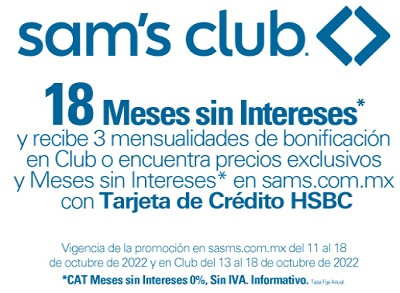 Promoción HSBC: paga a 18 MSI + 3 meses de bonificación o precios exclusivos + MSI en Sam’s Club