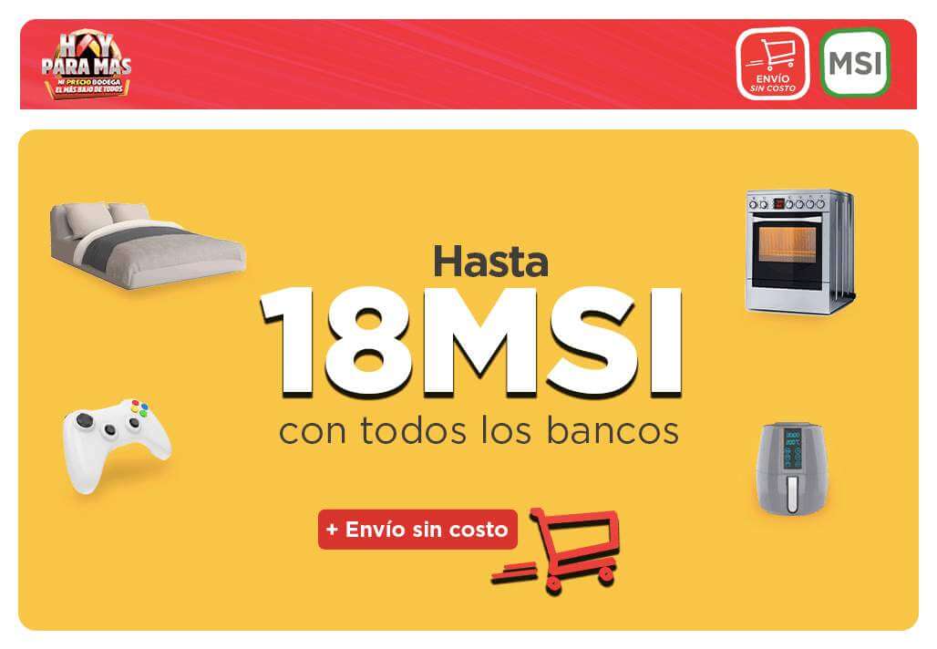 Oferta Bodega Aurrera: Hasta 18 MSI con cualquier banco + envío gratis
