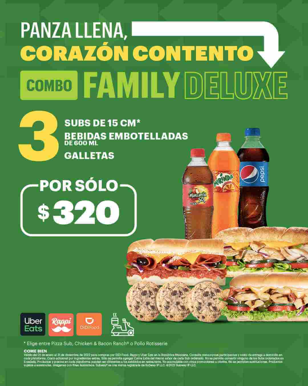 Oferta Subway: Combo Family Deluxe por $320