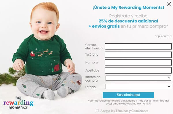 Promoción Carter's: Únete a My Rewarding Moments para recibir 25% + envío gratis en primera compra