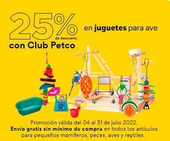 Oferta Petco: 25% OFF + envío gratis en juguetes para aves con Club Petco