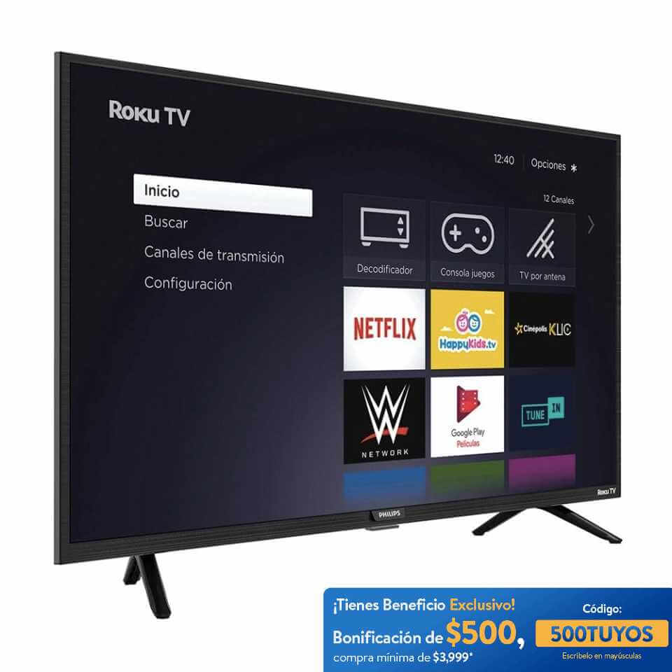 Pantalla Philips 40 Pulgadas Full HD Smart TV con $3,000 de ahorro + $500 de bonificación con cupón Walmart