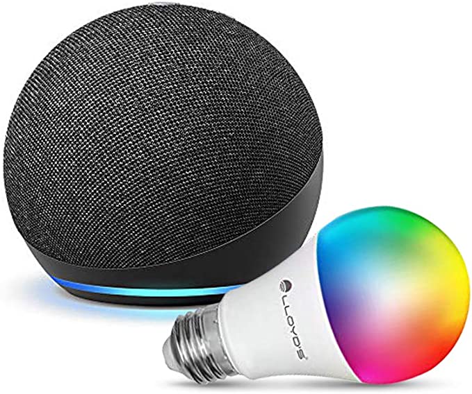Oferta Amazon Prime Day 2022: Echo Dot (4ta Gen) con Lloyds Foco Inteligente WiFi, Multicolor + Luz Blanca Fría y Cálida, Negro