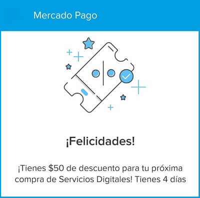 $50 de descuento para primera compra de Servicios Digitales con Mercado Pago