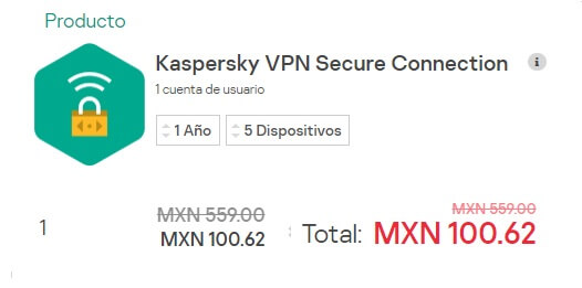 VPN Secure Connection para 5 dispositivos x 1 año a solo $100 con cupón Kaspersky VPN Secure Connection para 5 dispositivos x 1 año a solo $100 con cupón Kaspersky