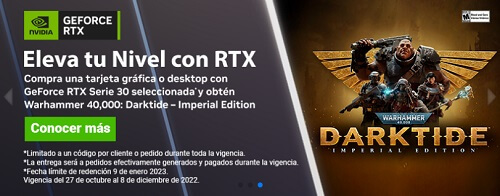 Warhammer 40,000 Darktide-Imperial Edition GRATIS al comprar tarjeta gráfica o desktop con GeForce RTX Serie 30 en Cyberpuerta