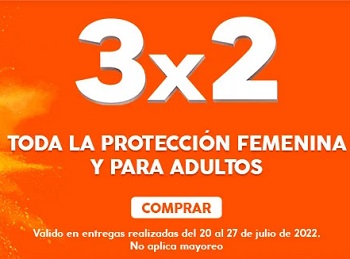 Oferta La Comer: 3 x 2 en protección femenina y para adultos