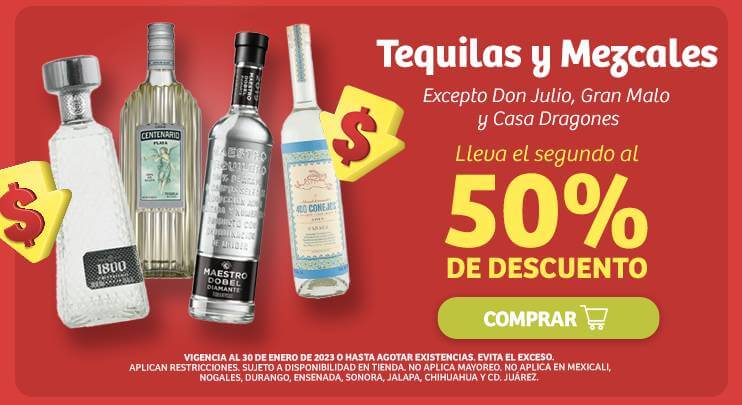 2do al 50% de descuento en Tequilas y mezcales por oferta Soriana