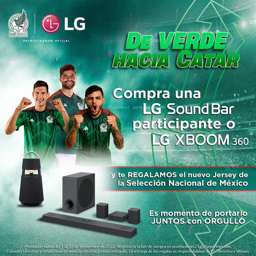 Obtén gratis el nuevo Jersey de la Selección Nacional de México al comprar una pantalla o barra de sonido LG