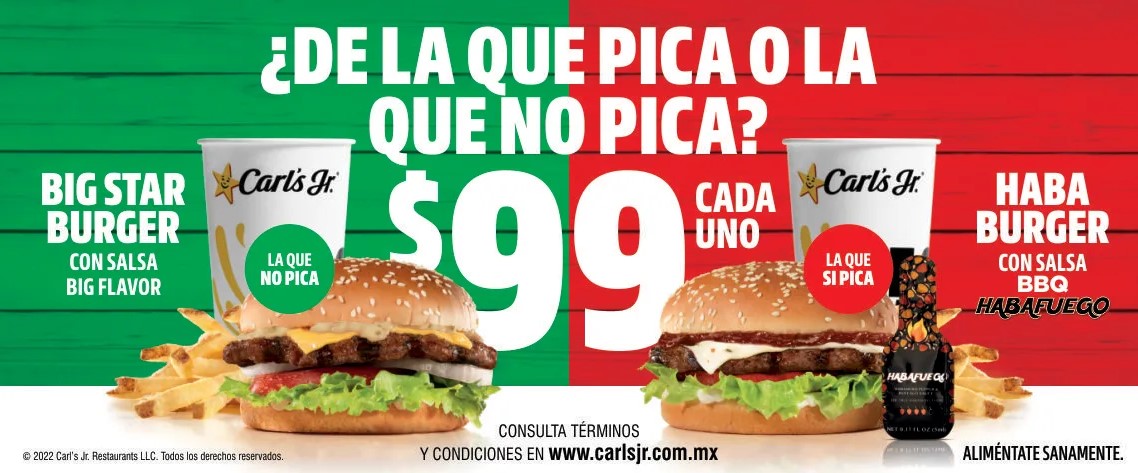 Promoción Carl's Jr: Combo Big Star Burger o Haba Burger con papas y refresco a sólo $99