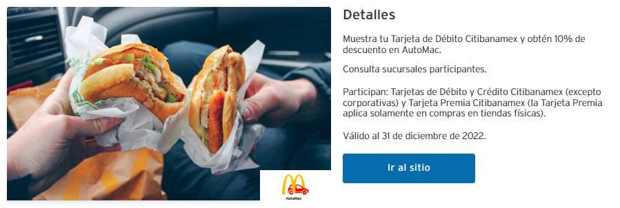 Oferta Citibanamex de 10% de descuento en McDonald's