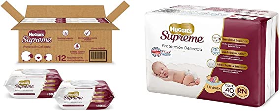 Promoción Amazon Huggies Supreme Protección Delicada Toallas Húmedas Caja con 960 Piezas + Supreme Pañal Desechable para Bebé 40 piezas