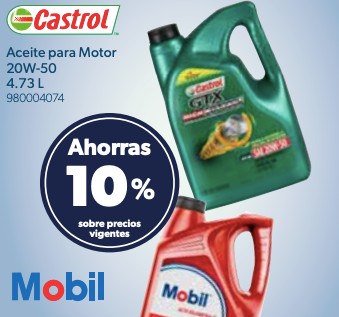 10% sobre precios vigentes en aceites Castrol y Mobil con las promociones Sam's Club