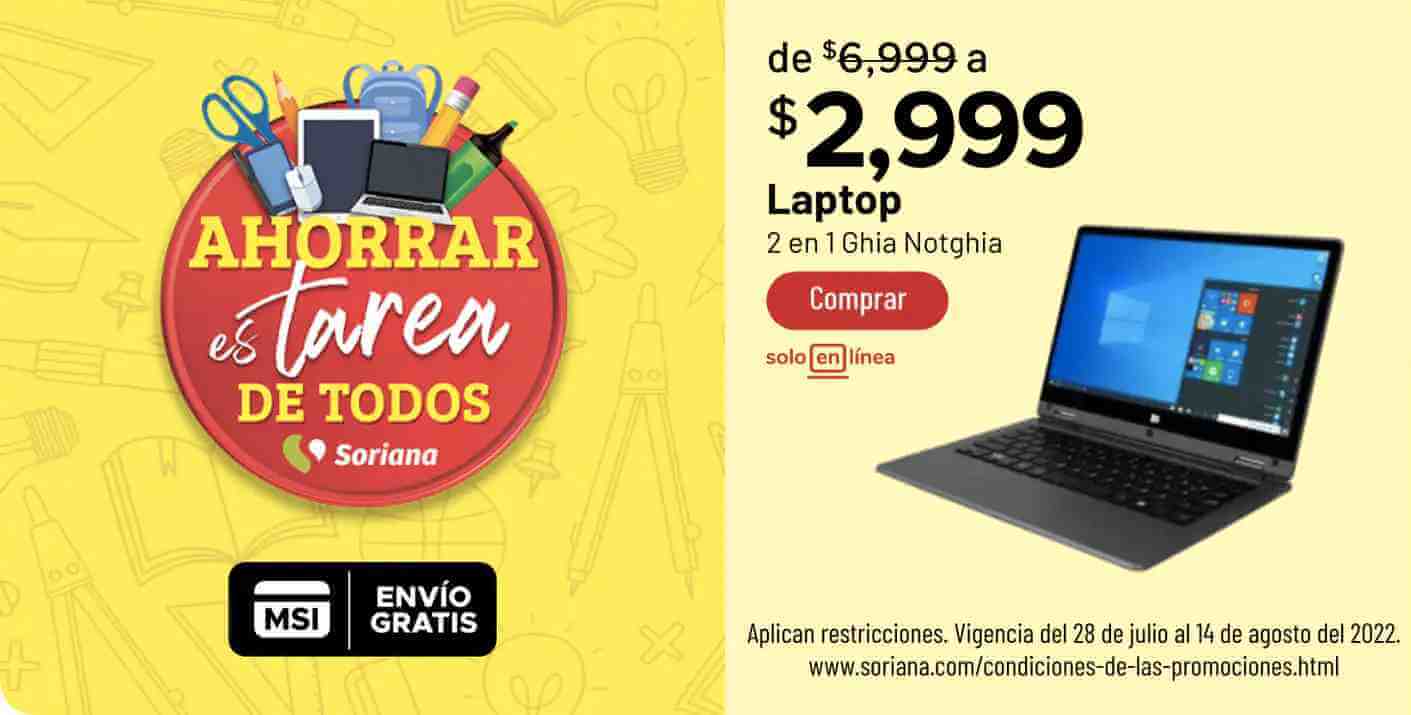 Laptop 2 en 1 Ghia Shift Pro a solo $2,999 con promoción Soriana Regreso a clases