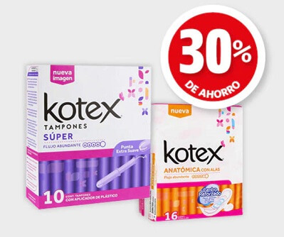 30% de descuento en productos Kotex en Farmacias Guadalajara