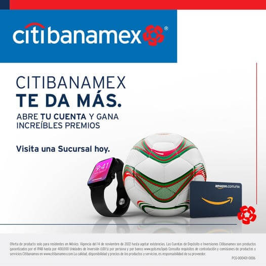 Promoción Mundial Citibanamex: Obtén un balón + smartwatch gratis al abrir tu cuenta