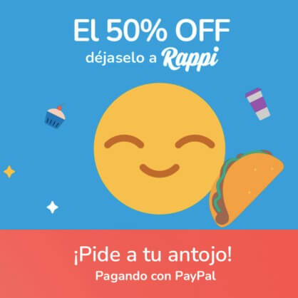 50% OFF en tu primera compra en Restaurantes con PayPal por promoción Rappi