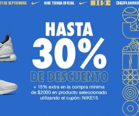 15% OFF extra en compras desde $2,000 en productos Nike con cupón Mercado Libre