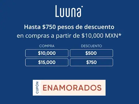 Código de hasta $750 de descuento en compras desde $10,000 en Luuna