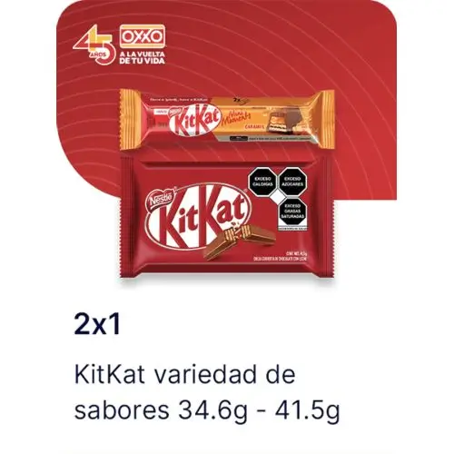 Cupón Oxxo 2x1 en chocolate Kit Kat