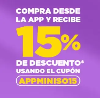 Cupón del 15% de descuento en compras desde la app Miniso