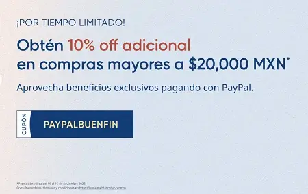 Cupón Luuna Buen Fin 2023: 10% adicional en compras desde $20,000 con PayPal