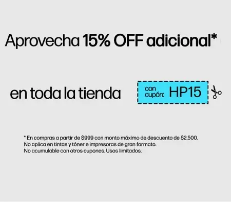 15% de descuento en toda la tienda HP comprando desde $999