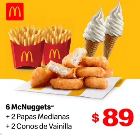 2 McNuggets + 2 papas + 2 conos a $89 con cupón McDonald’s