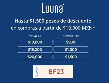 Cupón Luuna de hasta $1,500 de descuento para el Buen Fin 2023