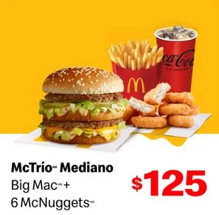 Cupón McDonald’s: McTrío Mediano Big Mac + 6 McNuggets a $125