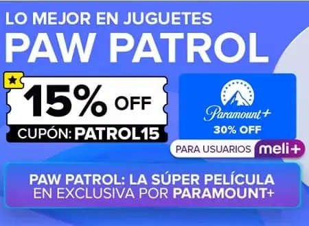 Cupón de 15% de descuento Mercado Libre en juguetes Paw Patrol