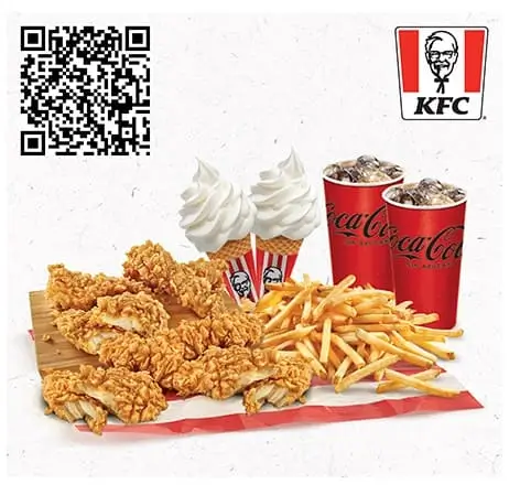 Cupón KFC: 8 Ke-Tiras + 2 Refrescos + 1 Papas familiares + 2 Conos a $315 con Falabella