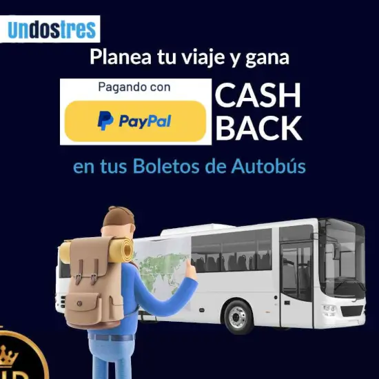 Cupón UnDosTres Hot Sale: $200 de cashback en tu primera compra de boletos de autobús con PayPal