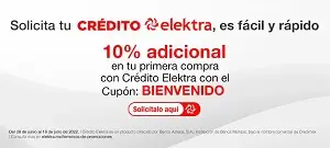 Cupón Elektra: 10% OFF adicional en tu primera compra con crédito Elektra